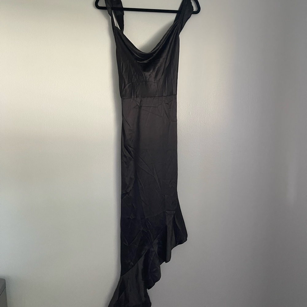 Black Satin Cowl Neck Evening Dress